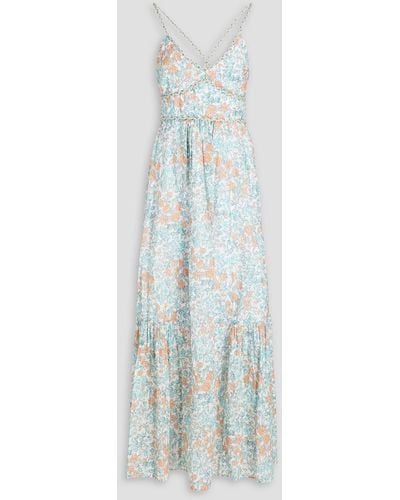 Claudie Pierlot Rolim Lace-up Floral-print Cotton Maxi Dress - Blue