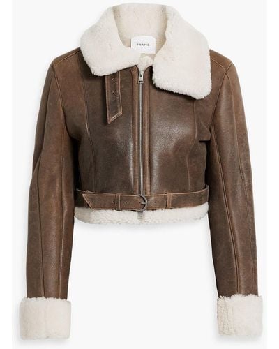 FRAME Cropped Shearling Jacket - Brown