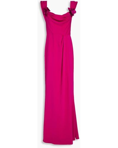 Marchesa Appliquéd Draped Crepe Gown - Pink