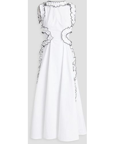Christopher Kane Cutout Ruffled Cotton-poplin Midi Dress - White