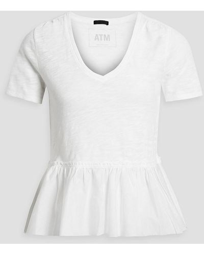 ATM Poplin And Slub Cotton-jersey Peplum Top - White