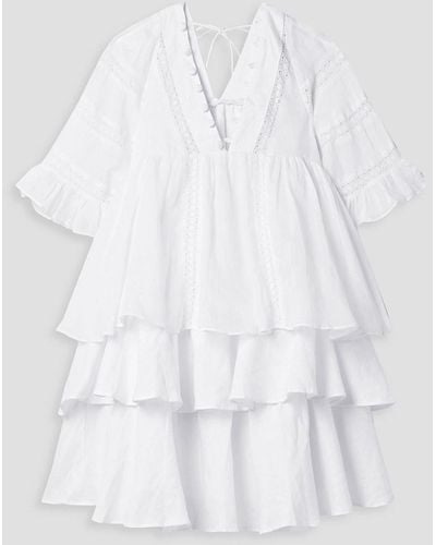Joslin Studio Ellie Crochet-trimmed Ruffled Linen Mini Dress - White