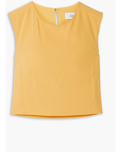 Racil Fernanda Cropped Crystal-embellished Crepe De Chine Top - Yellow