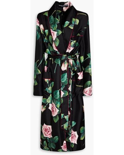 Dolce & Gabbana Floral-print Silk-twill Robe - Black
