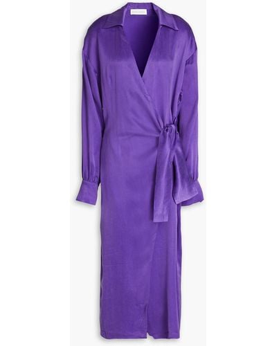 MYKKE HOFMANN Washed Cupro-blend Satin Midi Wrap Dress - Purple