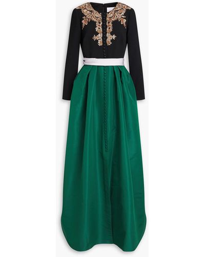 Carolina Herrera Embellished Crepe De Chine And Taffeta Gown - Green