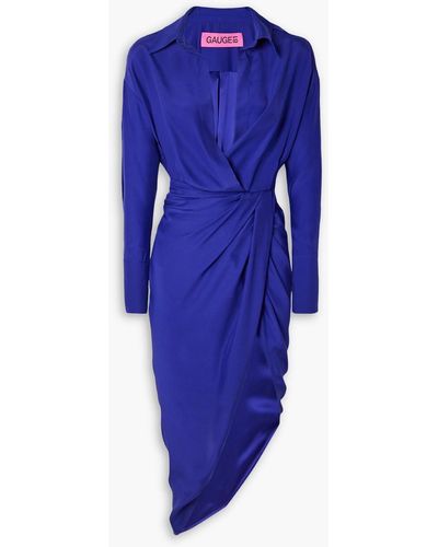 GAUGE81 Puno Asymmetric Draped Silk-satin Dress - Blue