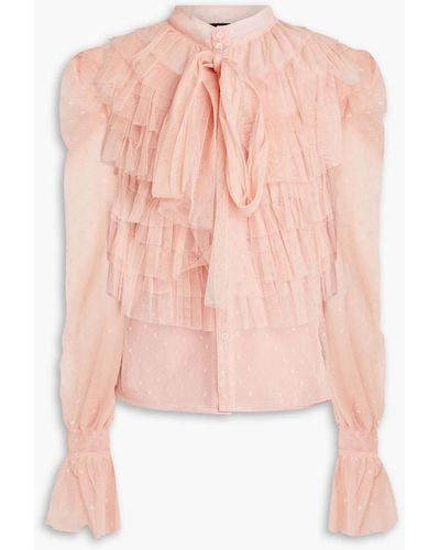 RED Valentino Pussy-bow Tiered Tulle And Point D'esprit Blouse - Pink