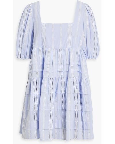 Maje Pintucked Broderie Anglaise Cotton Mini Dress - Blue