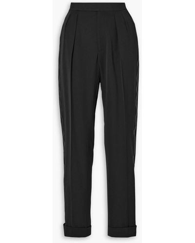 Ralph Lauren Collection Seina Twill-trimmed Wool And Cashmere-blend Crepe Tapered Pants - Black