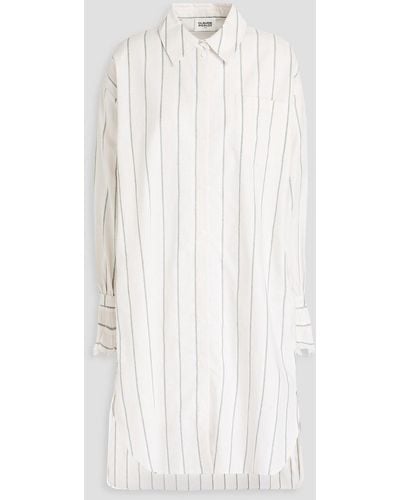 Claudie Pierlot Striped Cotton And Linen-blend Gauze Mini Shirt Dress - White