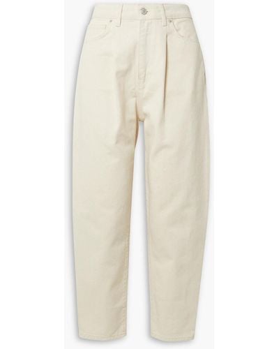 Officine Generale Dana Cropped Pleated High-rise Tapered Jeans - White