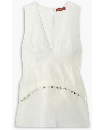 Altuzarra Larysa Embellished Linen-blend Peplum Blouse - White