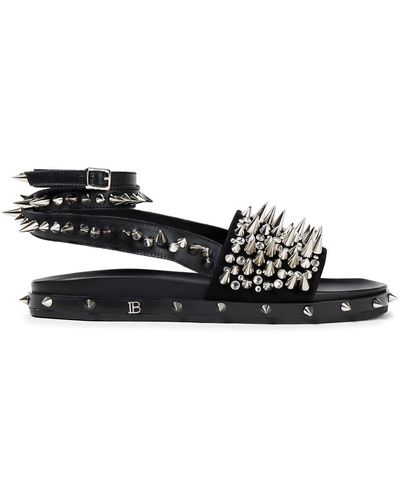 Balmain Odia Embellished Leather And Suede Sandals - Black