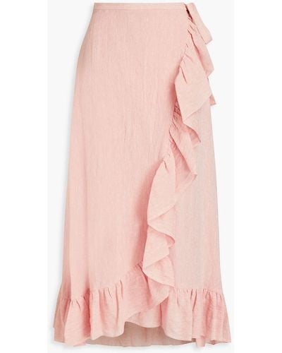 Lisa Marie Fernandez Ruffled Metallic Linen-blend Midi Skirt - Pink