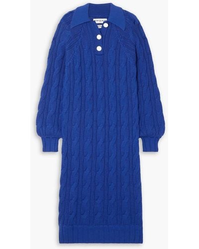 ROWEN ROSE Cable-knit Wool Midi Dress - Blue