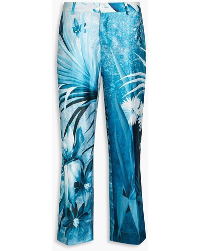 F.R.S For Restless Sleepers Tartaro Floral-print Cotton And Silk-blend Satin Tapered Pants - Blue