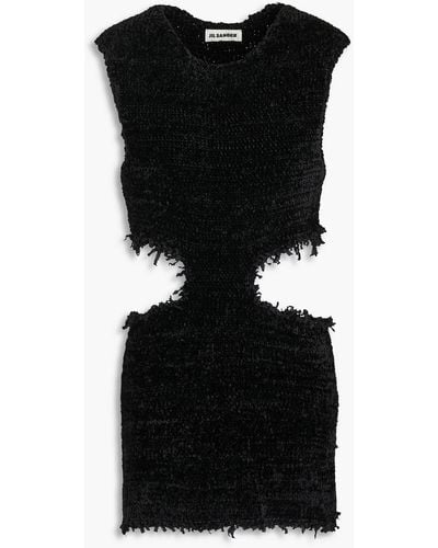 Jil Sander Cutout Silk And Cotton-blend Chenille Top - Black