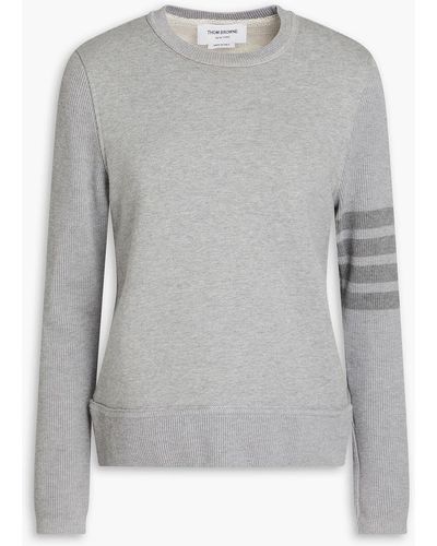 Thom Browne Sweatshirt aus baumwollfrottee mit strickeinsätzen und streifen - Grau