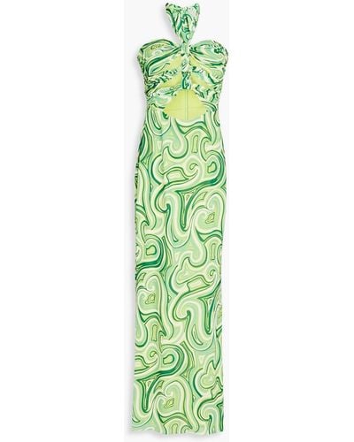 Ronny Kobo Lopte bedrucktes neckholder-maxikleid aus crêpe mit cut-outs - Grün