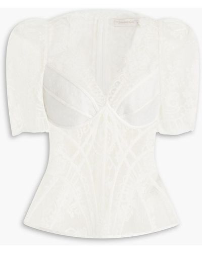 Zimmermann Gathered Cotton-blend Lace Top - White