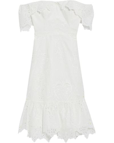 Marchesa Off-the-shoulder Broderie Anglaise Cotton-blend Dress - White