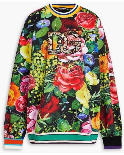 Dolce & Gabbana Embellished Floral-print Stretch-jersey Sweatshirt - Red