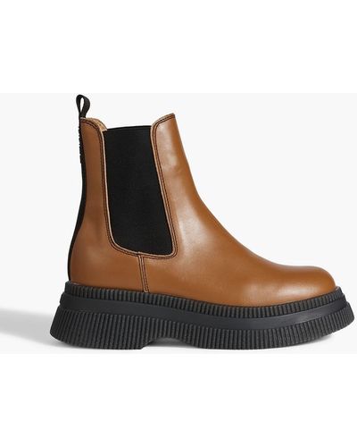Ganni Leather Platform Chelsea Boots - Brown