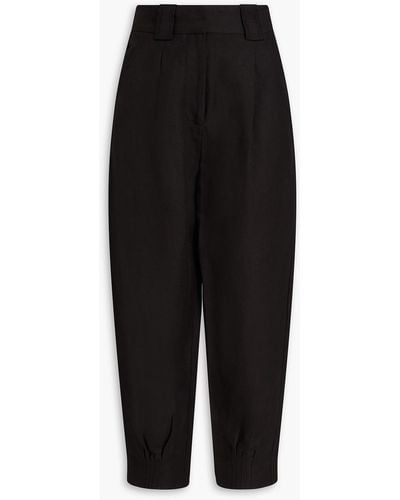 Aje. Henri Shirred Linen-blend Tapered Trousers - Black