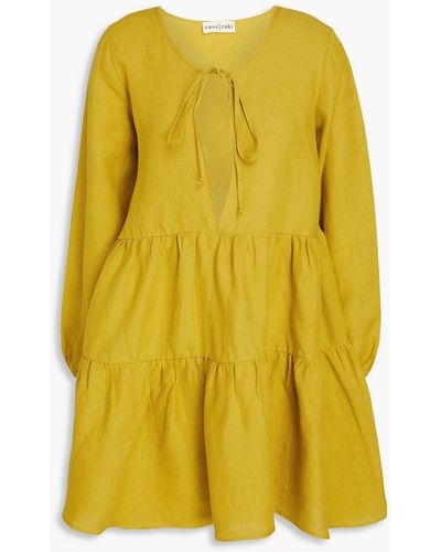 Casa Raki Matilda Tiered Linen Mini Dress - Yellow