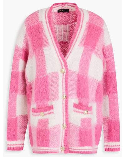 Maje Checked Jacquard-knit Cardigan - Pink