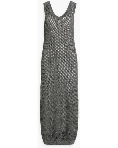 Brunello Cucinelli Sequin-embellished Open-knit Maxi Dress - Gray