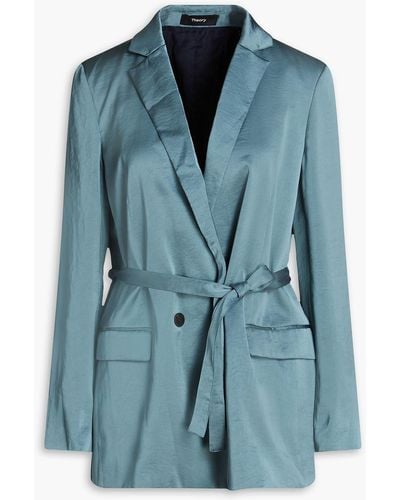 Theory Double-breasted Crinkled Satin Blazer - Blue