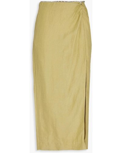 Sandro Lariane Crystal-embellished Slub Woven Midi Skirt - Yellow