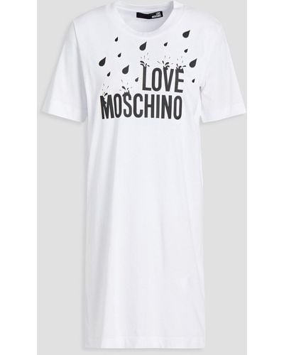Love Moschino Printed Cotton-jersey Mini Dress - White