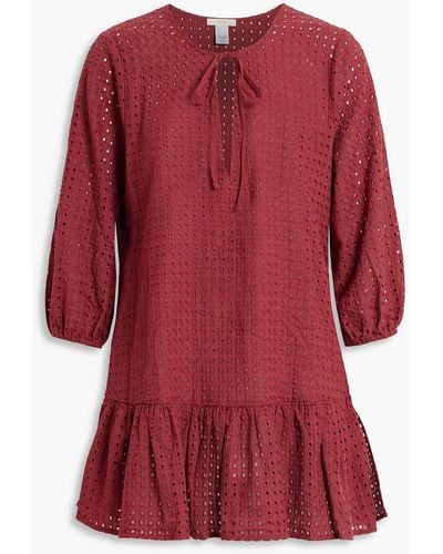 Eberjey Tessa Gathe Broderie Anglaise Cotton Mini Dress - Red