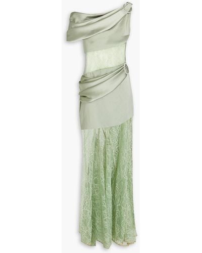 Rasario Corded Lace-paneled Draped Satin-crepe Gown - Green