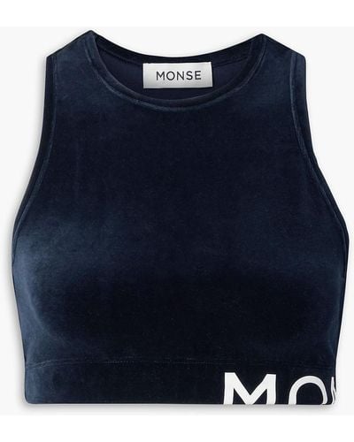 Monse Cropped Printed Velour Top - Blue
