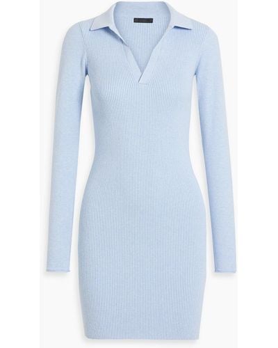 ATM Ribbed Cotton And Cashmere-blend Mini Dress - Blue