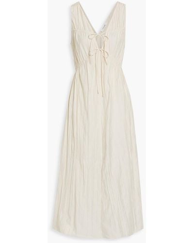 FRAME Gathered Crinkled-poplin Midi Dress - White