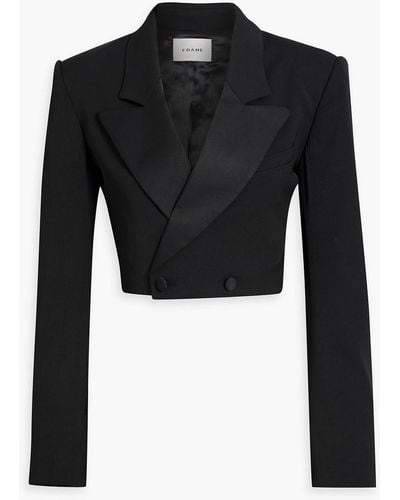 FRAME Cropped Double-breasted Wool-blend Blazer - Black