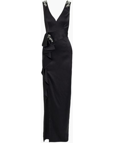 Marchesa Embellished Ruffled Satin-crepe Gown - Black