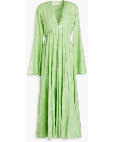 Sundress Maud Metallic Gauze Midi Dress - Green