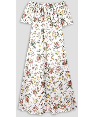 Erdem Algarve Off-the-shoulder Belted Floral-print Cotton-voile Maxi Dress - White