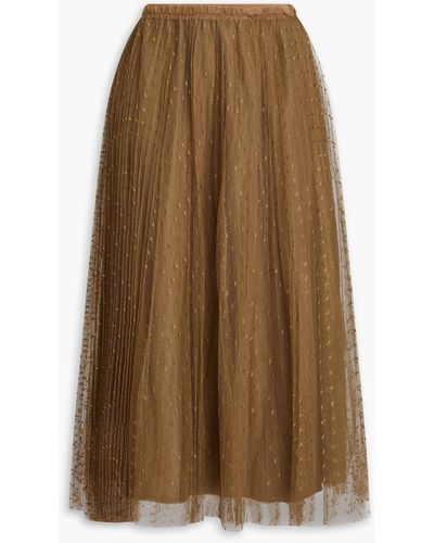 RED Valentino Pleated Point D'esprit Midi Skirt - Brown