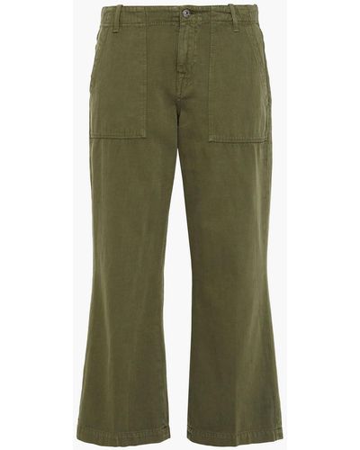 7 For All Mankind Alexa Cropped Cotton And Linen-blend Wide-leg Trousers - Green