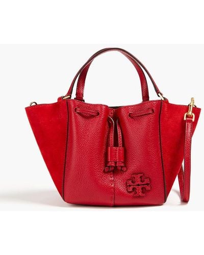 Tory Burch Mcgraw Pebbled-leather And Suede Bucket Bag - Red