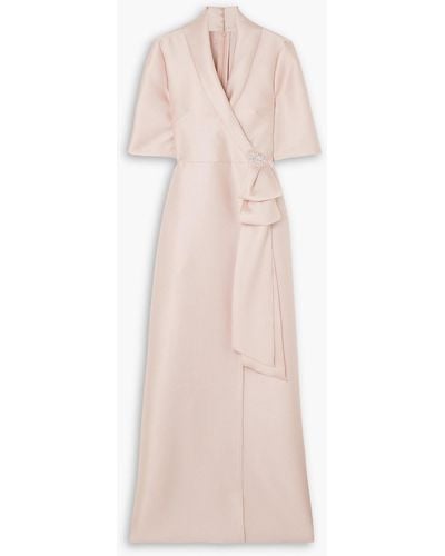 Reem Acra Embellished Wrap-effect Mikado-piqué Gown - Pink