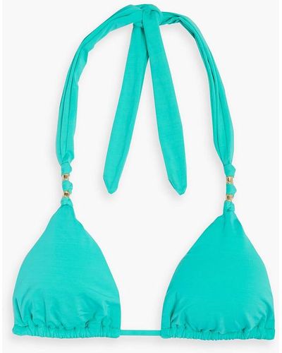 ViX Paula Bead-embellished Triangle Bikini Top - Blue