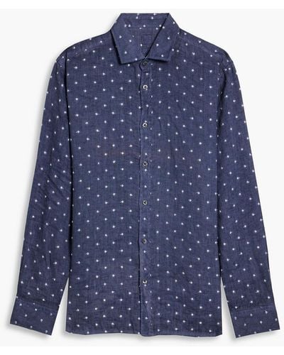 120% Lino Swiss-dot Linen Shirt - Blue